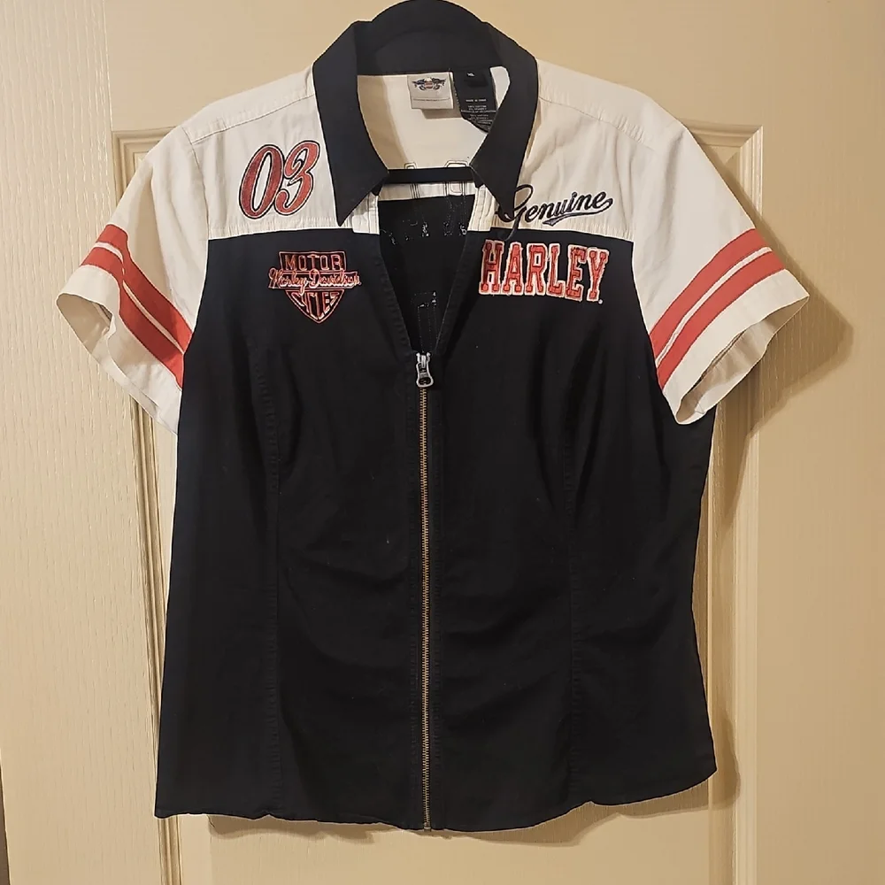 Harley-Davidson Black, White & Red Zip-Up Racing Shirt - Picture 1 of 5